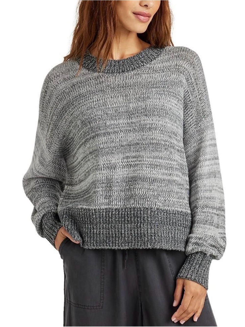 Splendid Marled Gray Crewneck Sweater with Dark Hem